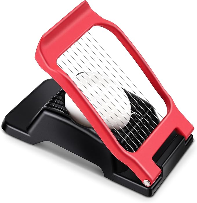 Heavy Duty Aluminium Egg Slicer, Stainless Steel Wire, Black & Red | Not Dishwasher Safe, Rust Resistant, Egg Cutter for Hard Boiled Eggs, Soft Food and Soft Fruit, Salads, Butter, Cheese, Spam