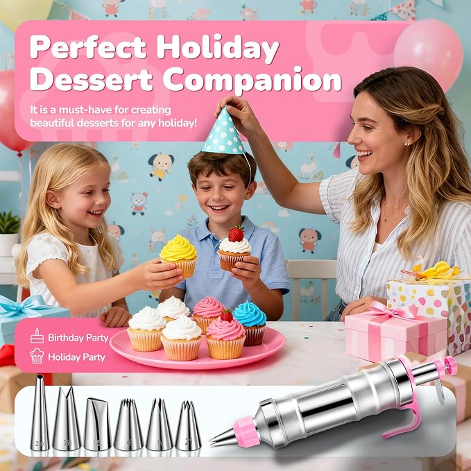 Cake Decorating Tools Supplies Kit: 164pcs Baking Accessories, Dessert Piping Syringe and Icing Tips Set - Puffs Cupcake Frosting Piping Bakery Set for Adults Beginners or Professional, Pink