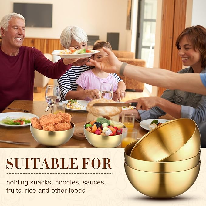 Nuogo 6 Pcs Gold Mixing Bowls Stainless Steel Mixing Bowl Decorative Gold Esthetician Bowls Metal Serving Bowl for Facial Cereal Rice Noddle Fruit Kitchen Party Cooking Baking Prepping(5.9 Inches)