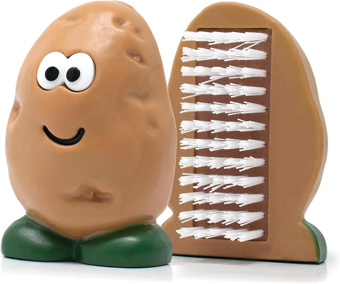 Joie Spud Dude Potato Brush, Compact Handheld Produce Scrubber | Cleans Vegetables and Fruits with Gentle Nylon Bristles, Tough on Dirt But Preserves Nutrients, BPA-Free