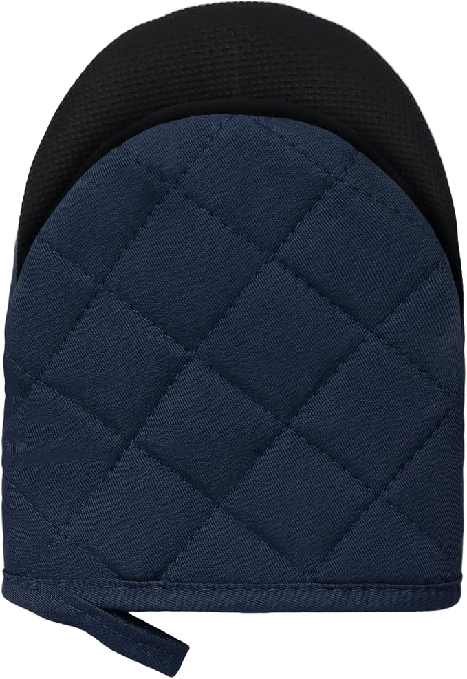 Goldmeet Mini Oven Mitts 2-Pack, 7"x5.5", 500°F Silicone Grip, Navy Blue | Non-Slip, Heat Resistant, Machine Washable, Hanging Loop, Fits Small Hands, for Baking Grilling BBQ Cooking