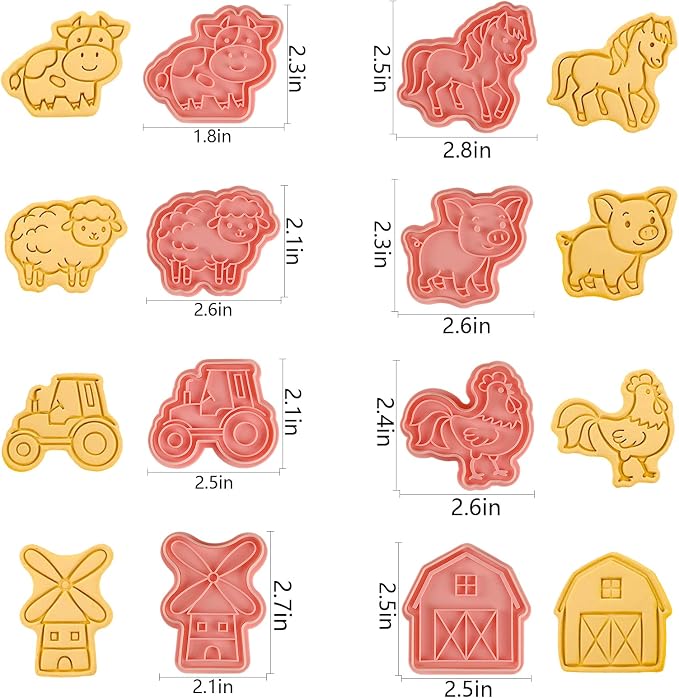 Farm Cookie Cutters Set, 8 Pcs Cookie Cutter with Plunger Stamps | Different Shapes, Easy to Use, Cute Cookie Cutters for DIY Biscuit Snacks Cheese Baking