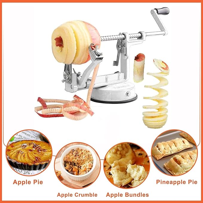 Apple Peeler Corer, 5 In 1 Apple Peeler Slicer Corer with Stainless Steel Blades and Powerful Suction Base for Apples and Potatoes(white)