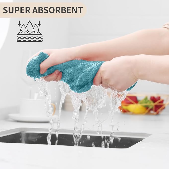Homaxy 100% Cotton Waffle Weave Kitchen Dish Cloths, 9-Pack, Lake Blue | Ultra Soft Absorbent Dish Towels, Quick Drying Dish Rags with Hanging Loop, 12 x 12 Inches