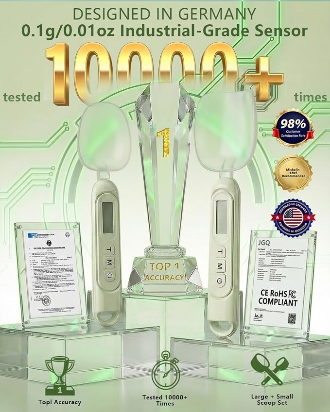 2026 Upgraded Digital Measuring Spoon 【High-Precision 0.01oz·Tested 10000+】 | 【7-Unit】 Baking Scale Digital Kitchen Scale for Baking, Gram Scale for Weight Loss, Large & Small Scoop, Green