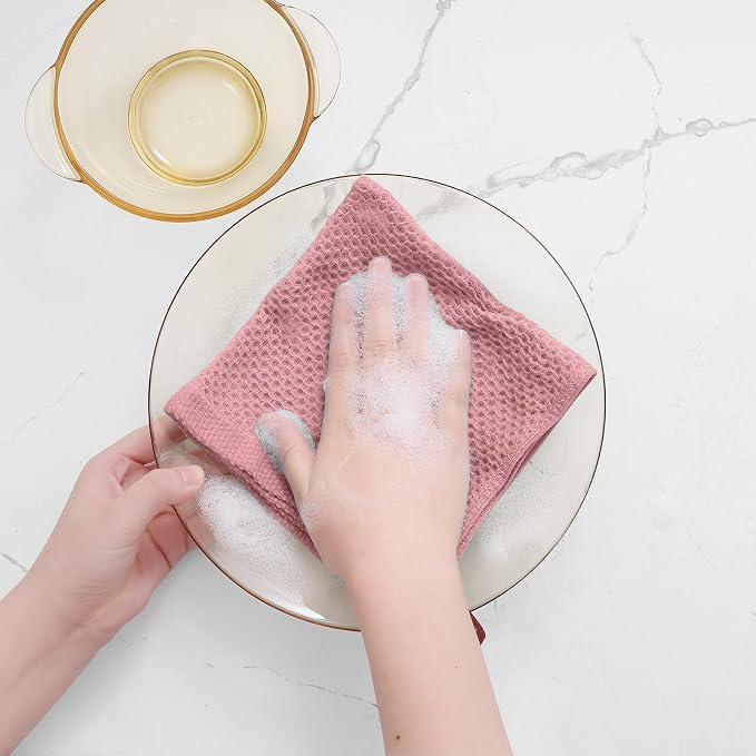 Homaxy 100% Cotton Waffle Weave Kitchen Dish Cloths 12-Pack, Dried Rose | 12 x 12 Inches, Ultra Soft Absorbent Dish Towels, Quick Drying Dish Rags with Hanging Loop