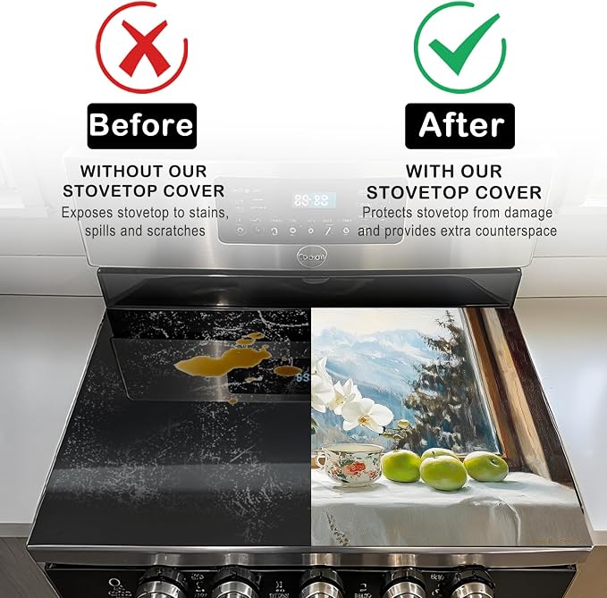 Nuxovilar Mountain Stove Cover Diatom Mud 20.47x28.34 In | Glass Protector Countertop Mat Counter Saver Cooktop Cover Kitchen Home Window Counter (Orchid Snow Mountain)