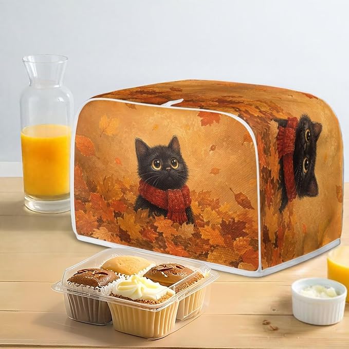 Black Cat Print Toaster Oven Dust Cover 2 Slice Maple Leaf Print Bread Maker Cover Decorative Small Kitchen Appliance Covers for Kitchen Counter