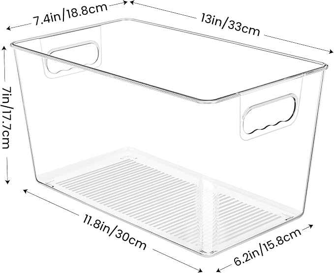 YIHONG 8 Pack Clear Storage Bins, Pantry Organizer Bins with Handle, XL | Plastic Bins, Pantry Storage Containers for Kitchen, Freezer, Cabinet, Closet, Bathroom, Under Sink Organizers and Storage