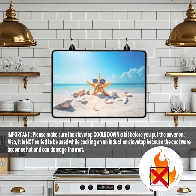 Starfish Sunglasses Pattern Stove Top Covers Seashell Beach Print Waterproof Electric Stove Cover Mat 29.18 x 20.99 inch Glass Cooktop Protector Large Coffee Machine Mat for Flat RV Range