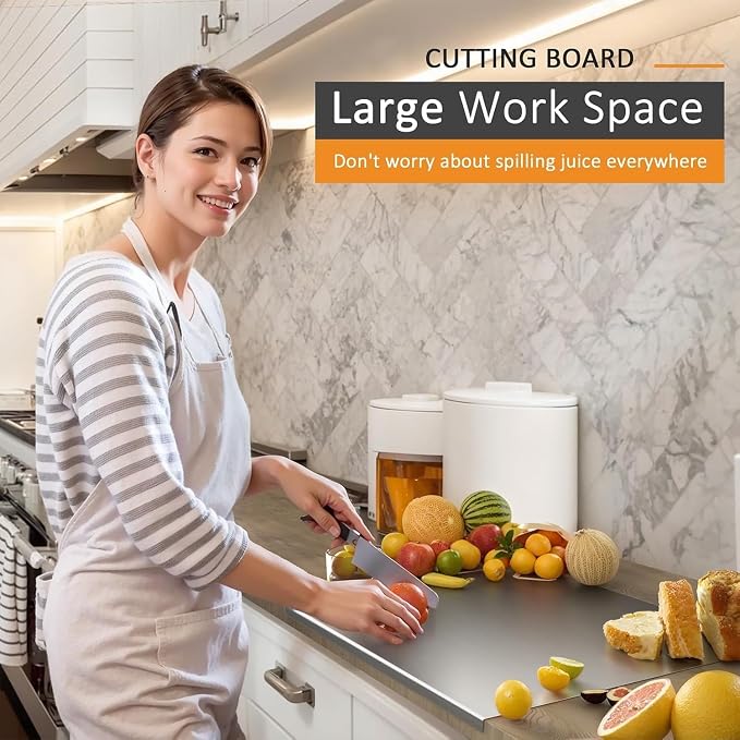 Stainless Steel Cutting Board, 15.7 x 11.8 Inch Chopping Boards with Lip for Kitchen, Heavy Duty Metal Cutting Boards for Meat Vegetables & Bread, Stove Top Pastry Board(40 x 30 cm)