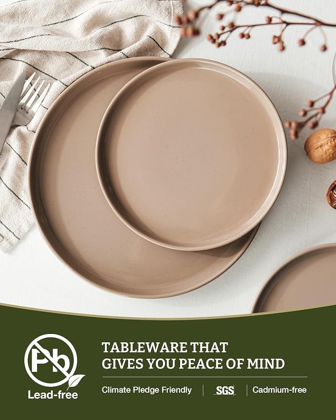 Famiware Milkyway 12-Piece Stoneware Dinnerware Set, Cinnamon Brown | Plates and Bowls for 4, Dishes Set for Everyday & Formal Use, Microwave & Dishwasher Safe, Chip & Scratch Resistant
