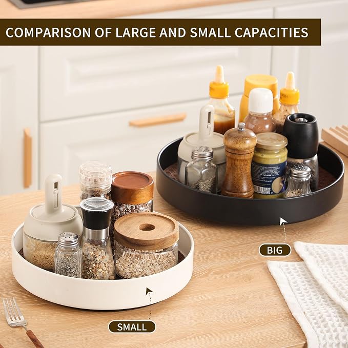 Non-Slip Rotating Lazy Susan Turntable, 360-Degree Swivel, Black with Textured Surface (Black, 10 inches)