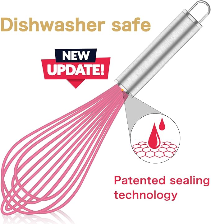 OYV Pink Silicone Whisk Set of 3, 8/10/12 Inch, Non-Scratch | BPA-Free Silicone, Heat Resistant Up to 480°F, Stainless Steel Core, Dishwasher Safe, Nonstick-Safe