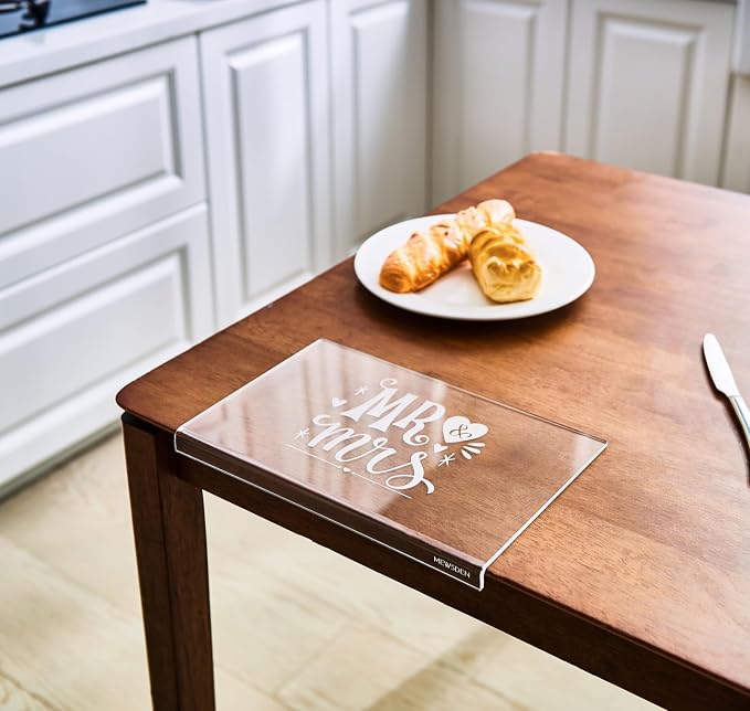 Engraved Acrylic Cutting Board with Counter Lip - Engagement Gifts Wedding Gift for Couples Clear Countertop Protector, Bride Shower Gift Mr and Mrs Gifts for Couple Aesthetic Kitchen Decor