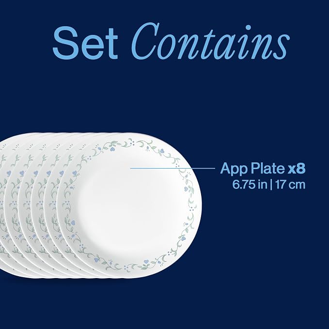 Corelle Vitrelle 6.75" Salad Appetizer Plate Set, Triple Layer Glass and Chip Resistant, Lightweight Round Plates, 6-Piece Country Cottage