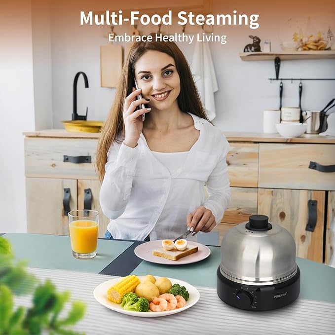 VOBAGA Rapid Egg Cooker, Electric Egg Boiler and Steamer Machine, 9 Egg Capacity, Stainless Steel, Auto Shutoff with Silent Timer, 400W (Black)