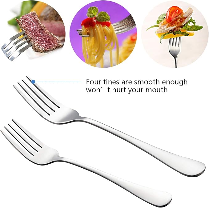 Silverware Set Service for 2, E-far 10-Piece Stainless Steel Flatware Set Cutlery Sets, Include Knife/Fork/Spoon, Simple & Classic Design, Easy Clean & Dishwasher Safe