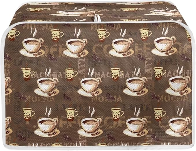 Coffee Print Two Slice Toaster Cover, Kitchen Small Appliance Covers Home Table Decoration Microwave Oven Dustproof Cover Keep From Dirty Stain, Brown
