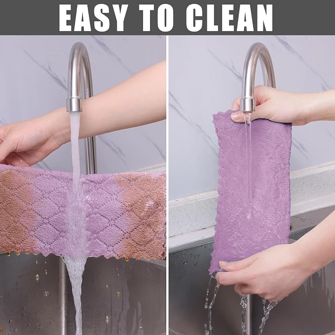 Homaxy 12 Pack Super Soft & Absorbent Dish Cloths, 10" x 10", Purple | Coral Velvet, Nonstick Oil Fast Drying Microfiber Cleaning Cloth, No Lint Household Dishcloths