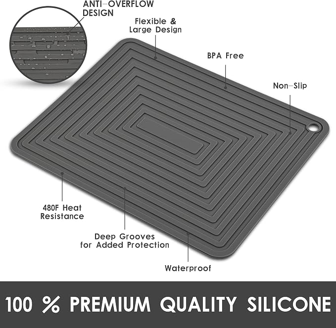 Trivets for Hot Dishes, Silicone Trivet Hot Pads for Kitchen, Trivet for Pots and Pans, Big Silicone Pot Holders Mat, Trivets for Quartz Countertops, Heat Resistant Mats Set 2 Dark Gray
