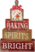 Lineshading 4 Pcs Gingerbread Baking Wood Block Signs, Farmhouse Decor | Rustic Tiered Tray Decor with Phrases, For Christmas Kitchen or Holiday Tabletop, Wooden Farmhouse Style