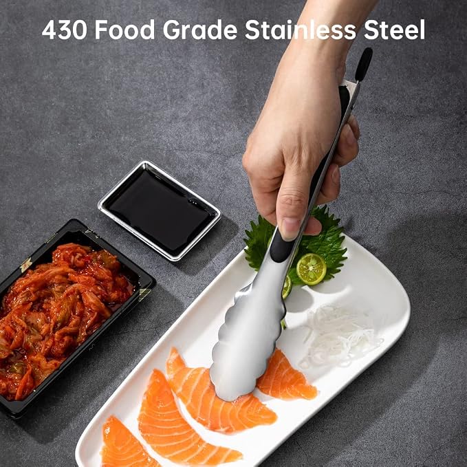 9 & 12 Inch Kitchen Tongs, Stainless Steel Metal Cooking Tongs (9"+12") | For Cooking/Serving/Grilling | Heat-Resistant | Dishwasher Safe