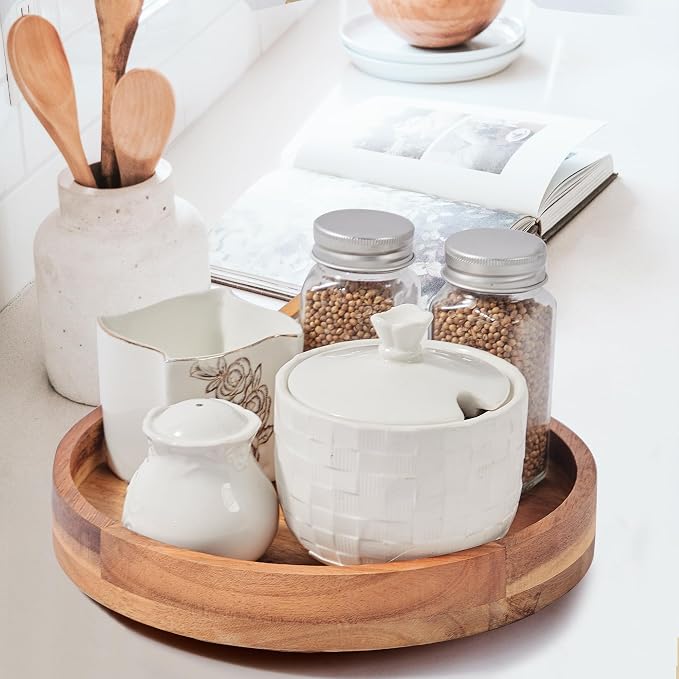 9" Acacia Wood Lazy Susan Organizer for Cabinet,Lazy Susan for Countertop