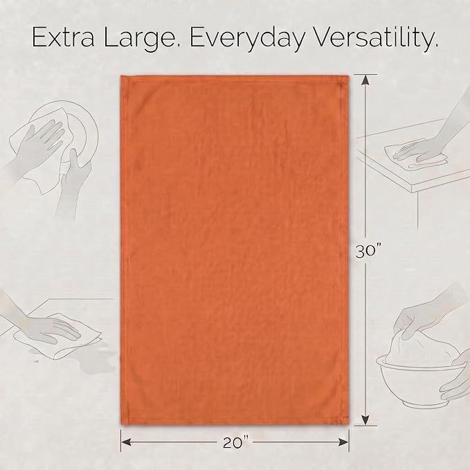 Urban Villa Kitchen Towels Cotton Dish Towels 20”x30” (Set of 6) Orange