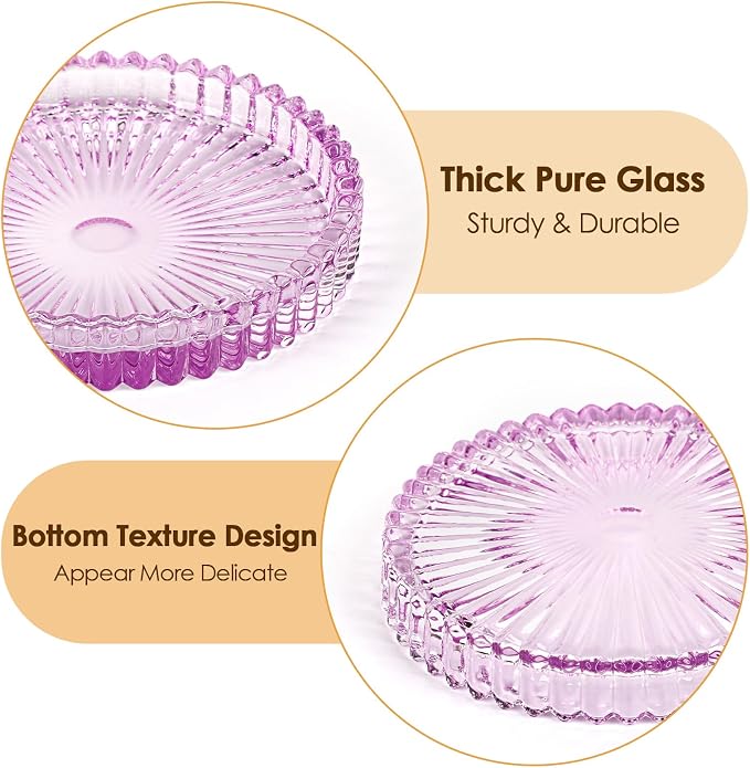 Modern Clear Coaster Set of 5- Glass Coasters for Drinks, Clear Purple | Crystal Coasters Round Cup Mat Coffee Table Decor for Office, Kitchen, Bar, Dining Room, Living Room, Patio