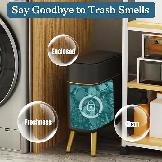 LALASTAR Automatic Bathroom Trash Can with Lid, Motion Sensor Bathroom Garbage Can for Toilet, Slim Smart Waste Basket for Kitchen, Living Room, 2.5 Gallon, Black
