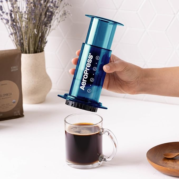 AeroPress Clear Blue Coffee Press, French Press, Pour-Over & Espresso Style | All-in-One Manual Coffee Maker, 2-Minute Brew, Less Bitterness, More Flavor, Portable, Travel & Camping