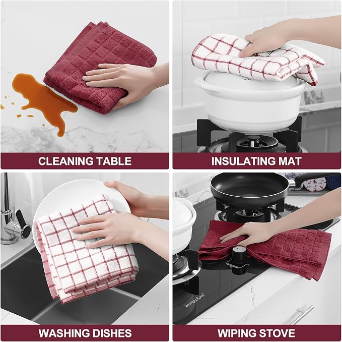 Homaxy Large Premium Cotton Kitchen Towels 16"x 28", 4 Pack, Red | Natural Ring Spun 390 GSM Dish Towels, Super Absorbent Terry Kitchen Hand Towels, Soft Tea Towels with Hanging Loop
