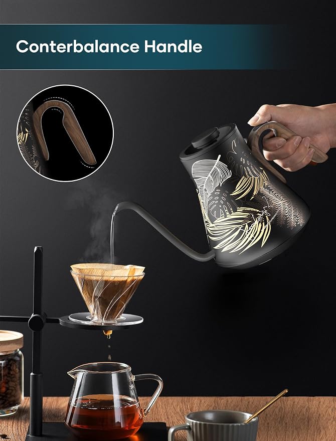 INTASTING Gooseneck Electric Kettle with 1℉ Temperature Control, 0.9 Liter | Fast Heating, Stainless Steel Interior, for Pour Over Coffee, Tea & Boiling Water, Keep Warm, Auto Shut-Off, Rainforest