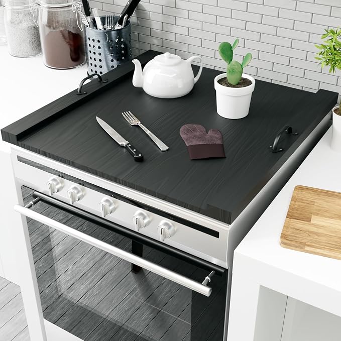 Noodle Board Stove Cover with Handle Wooden Stove Top Cover Board 29.5x22" for Electric Gas Stove Burner, Glass Range Stovetop Cover