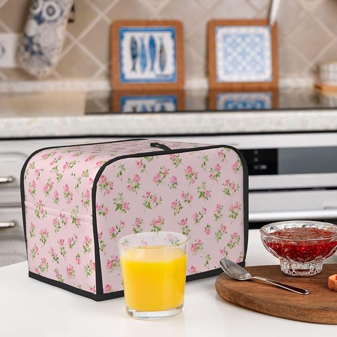 2 Slice Toaster Cover Watercolor Rose Pink Dust Proof Washable Kitchen Appliance Cover with Pocket, Oxford Fabric Countertop Toaster Protector for Standard Toasters Small Appliances