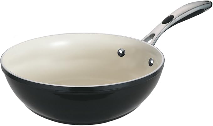 Tramontina Ceramica Deluxe 11-Inch Wok | Ceramic Non Stick Sitr Fry Pan, Oven-Safe, Metallic Black