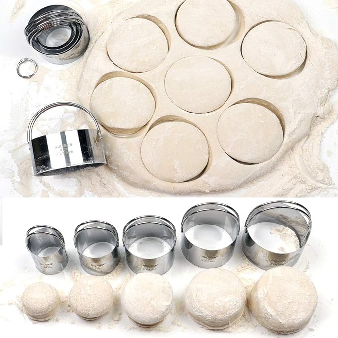 HULISEN Biscuit Cutter Set 5-Pc, Stainless Steel Cookie Cutters with Handle | Dishwasher Safe, Etched inch/cm Markings, Gift-Ready Package, Ergonomic Arched Grip, Professional Baking Tools