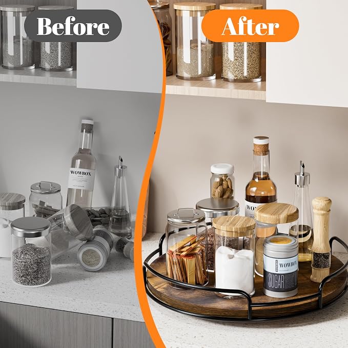 WOWBOX 12" Wood Lazy Susan Turntable Organizer for Cabinet, Pantry & Counter