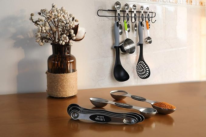 Magnetic Measuring Spoons Set Stainless Steel Dual Sided Stackable Teaspoon | Tablespoon for Measuring Dry and Liquid Ingredients