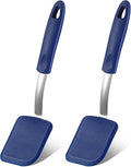 Silicone Cookie Spatula Turner 2 Pack Mini Brownie Spatula Flexible Kitchen Small Silicone Turner for Nonstick Cookware Heat Resistant No Scratch Flipper for Egg(Solid Flat,Blue)