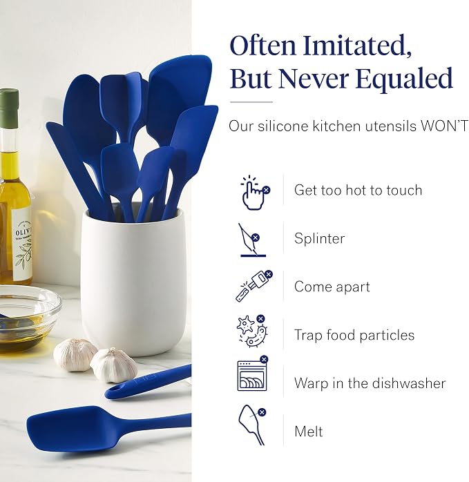 GIR: Get It Right 10-Piece Silicone Essentials Kitchen utensils set - Ladle, Spatula, Flip, Spoon & Spoonula - Non toxic cooking utensils for Nonstick Cookware, Cooking and Baking - Royal Blue