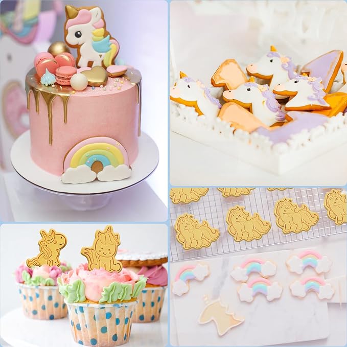 8 Piece Unicorn Cookie Cutters With Plunger Stamps Set, Biscuit Molds | Different Shapes Unicorn Shape Embossing Cookie Stamp With Unicorn Head For Biscuit Fondant Cheese Baking