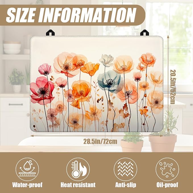 Colorful Poppy Floral Stove Top Covers for Electric Stove, Electric Gas Stove Pad Heat Resistant Range Cooktop Protector for Home Decor Kitchen 28"x20"