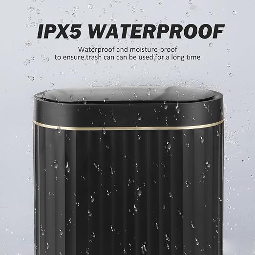 ELPHECO Black Bathroom Trash Can with Lid 2 Gallon Sensor Trash Bin, Automatic Narrow Garbage Can, Waterproof Smart Trash Can, Slim Motion Sensor Waste Bins for Bathroom, Living Room, Office | Automatic Garbage Can, IPX5 Waterproof Plastic Wastebasket,...