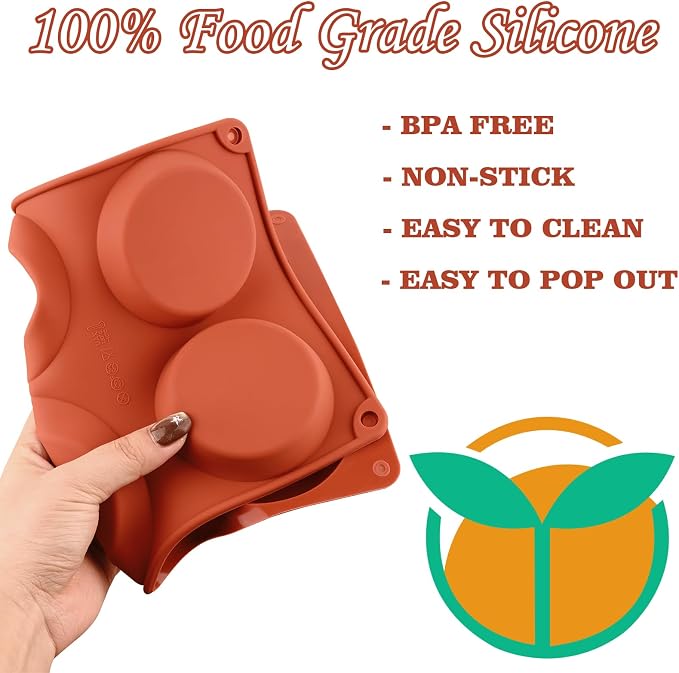 3 Pack Muffin Top Pans, 6 Cavities Silicone Egg Molds for Breakfast Sandwiches, Whoopie Pies, Hamburger Bun, English Muffins, Tarts, Corn Bread (Brick Red) ﻿ ﻿