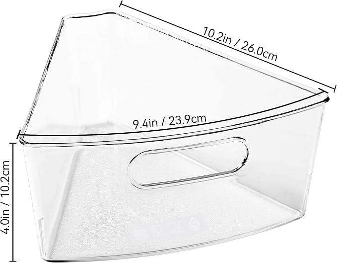 Oubonun Lazy Susan Organizers Set of 6, 10.2”x 9.4”x 4” Plastic Transparent Kitchen Cabinet Storage Bins with Handle, 4" Deep Container, 1/8 Wedge - Food Safe, without BPA