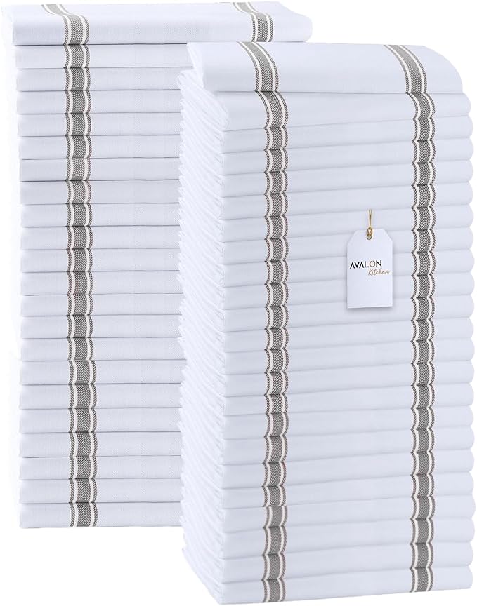 Dish Towels Set (Value Pack of 45) Size 15x25 Inch, 100% Cotton Soft & Absorbent Kitchen Towels, Tea Towels, Reusable Cleaning Cloths for Household Cleaning (Grey)