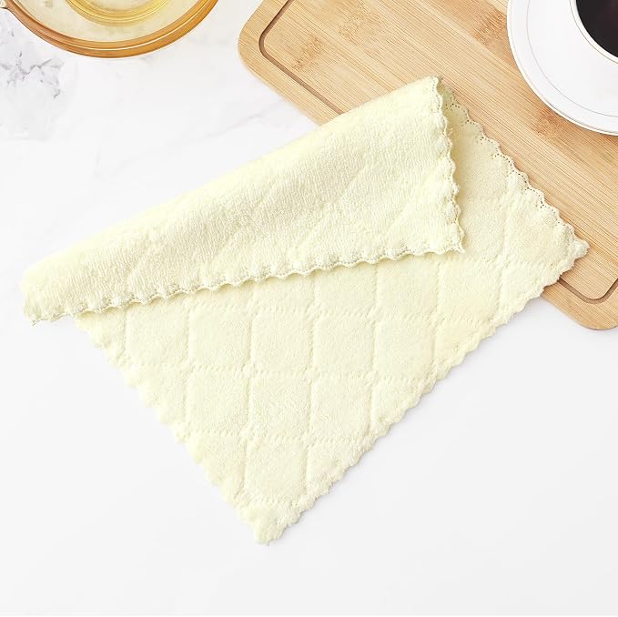 Homaxy 12 Pack Super Soft & Absorbent Dish Cloths, 10" x 10", Cream Yellow | Coral Velvet, Nonstick Oil Fast Drying Microfiber Cleaning Cloth, No Lint Household Dishcloths