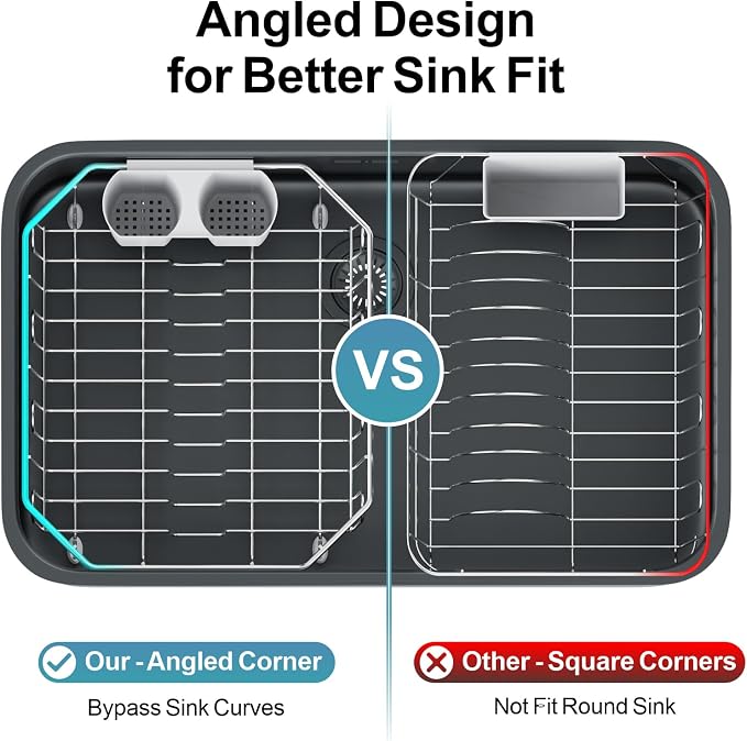 Small in Sink Dish Drying Rack - Stainless Steel for RV Kitchen | Compact Design for Apartments, Angled Corners Fit Square & Round Sinks, Utensil Holder, Cup Hooks, 1-2 Person, 11.6" x 13.4"